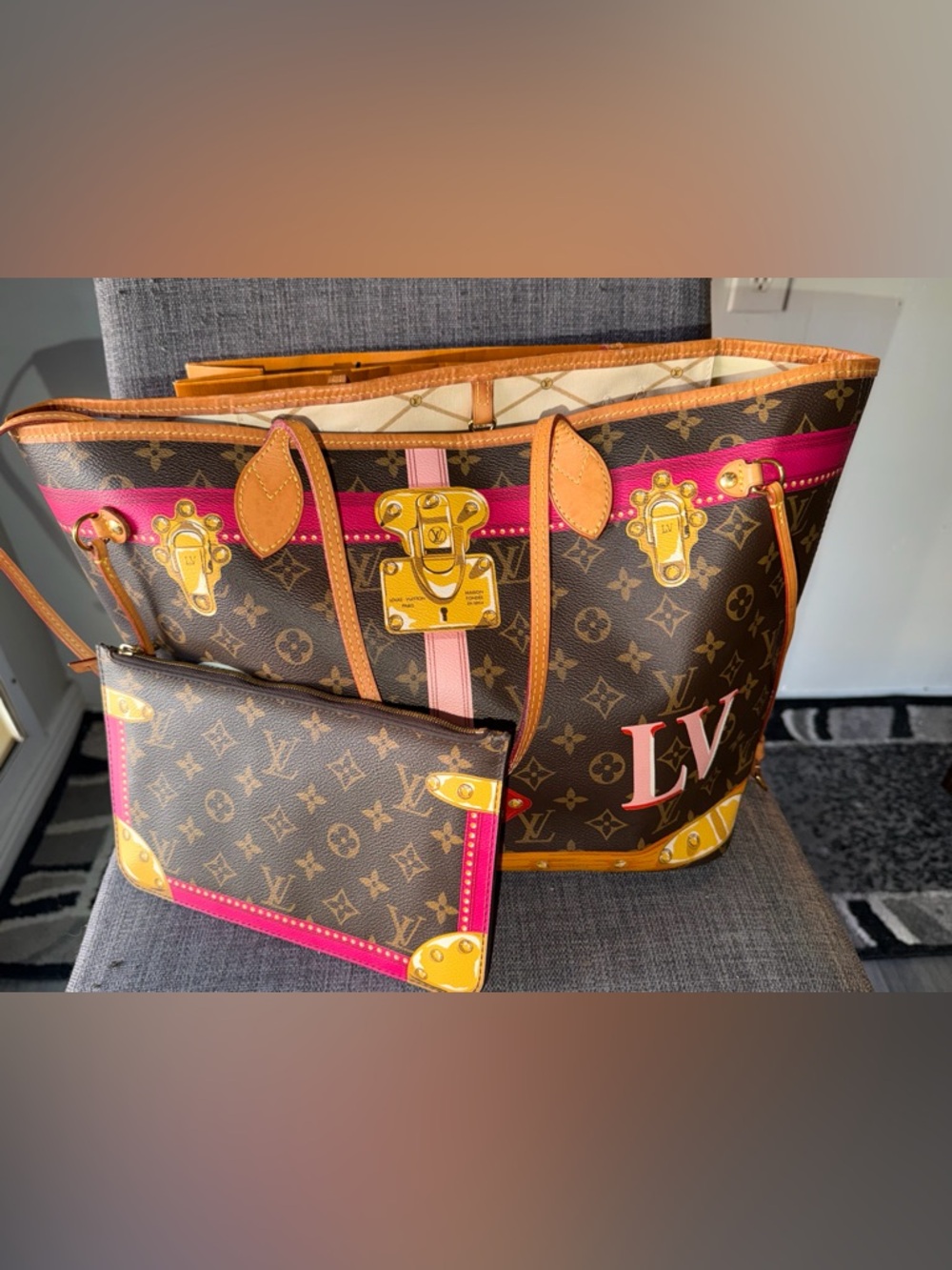 ✨ Authentic Louis Vuitton Neverfull MM – Limited “Summer Trunks” Edition ✨